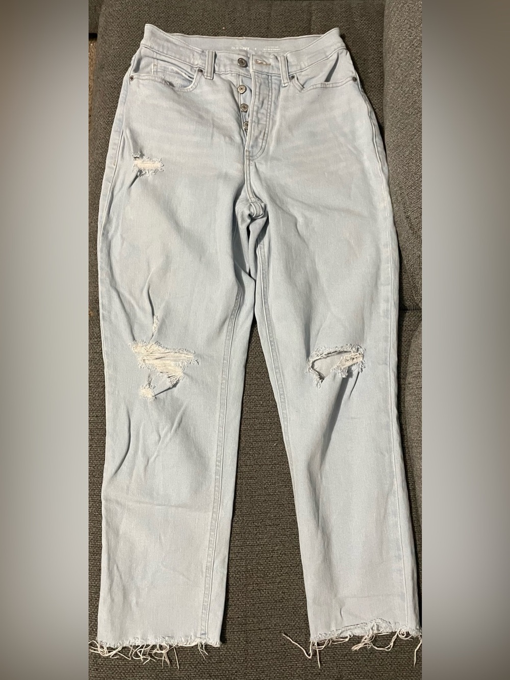 Old Navy Sky-Hi Straight Distressed Button Fly Jeans Light Wash Size 6